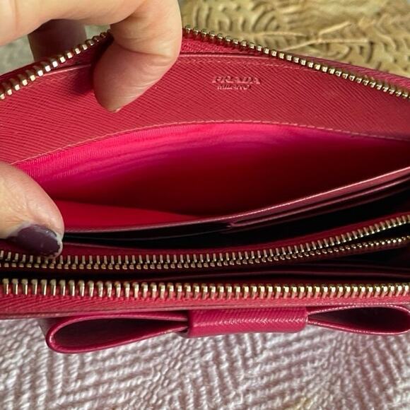 Prada Saffiano leather zip around wallet with bow in Peony Pink - Picture 8 of 12